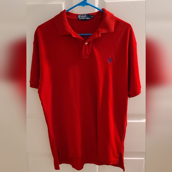 Ralph Lauren Polo Shirt Men Red Medium Plain Pony Short Sleeve Collared Golf - Picture 1 of 4